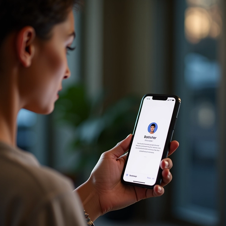 Mulher usando app para verificação de identidade digital via blockchain.