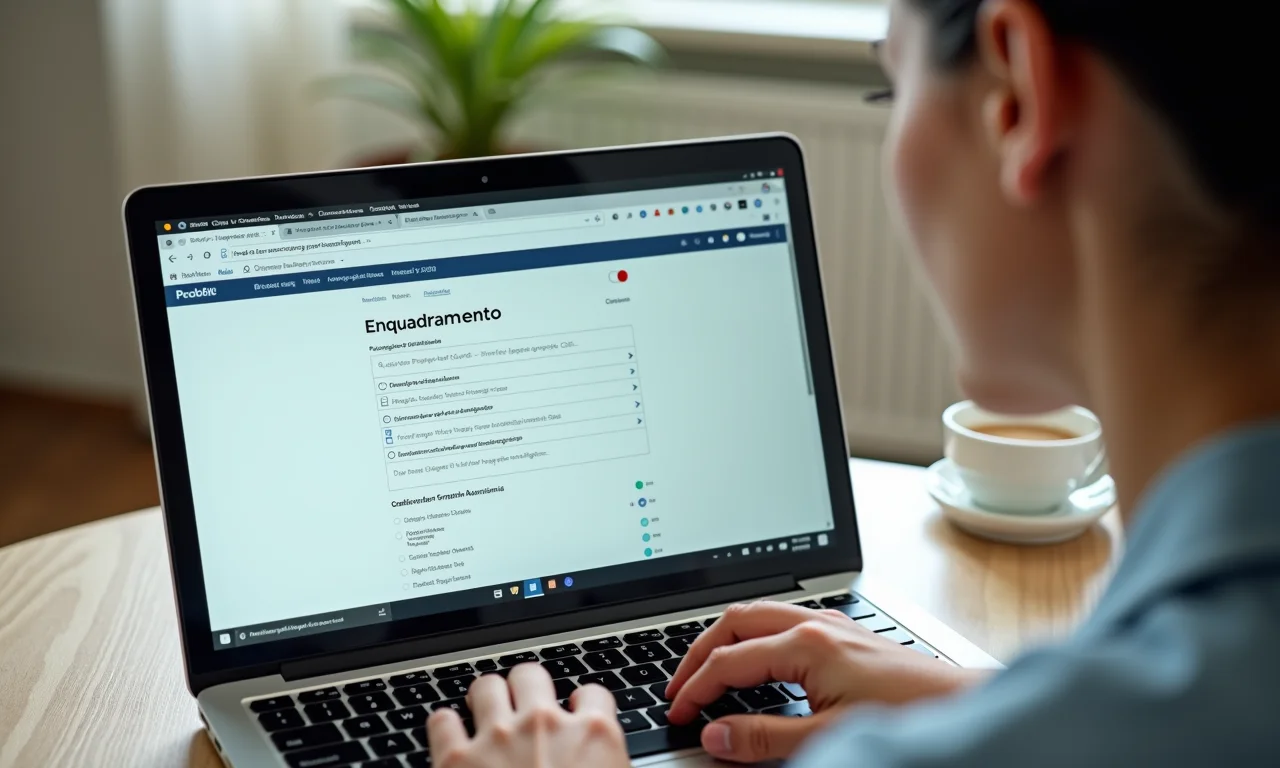Mulher verificando os requisitos de enquadramento para MEI no laptop.