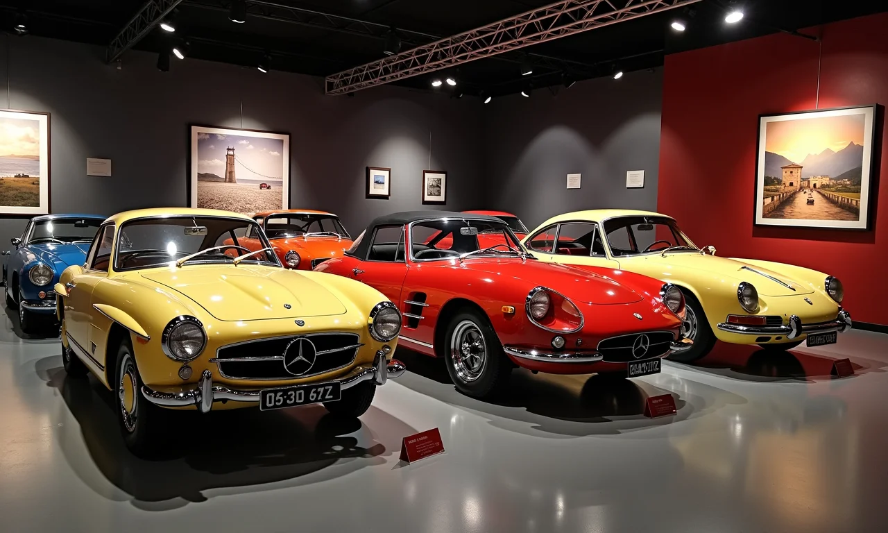 Museu do Automóvel de Canela, RS, com clássicos europeus em exibição.