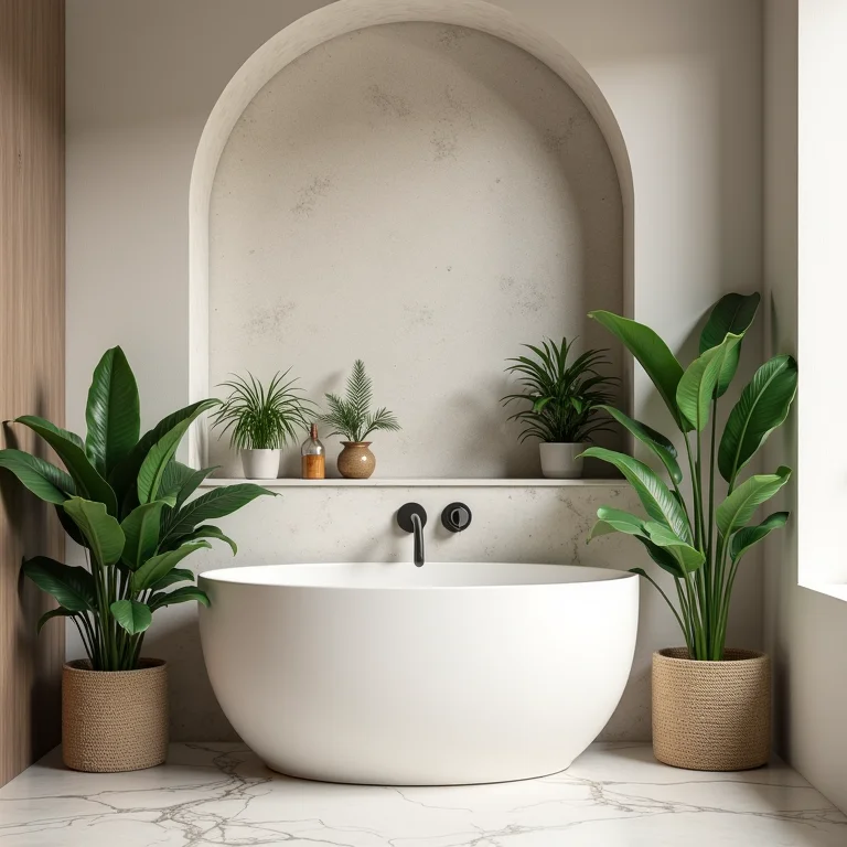 Nicho com plantas em banheiro para um toque natural.