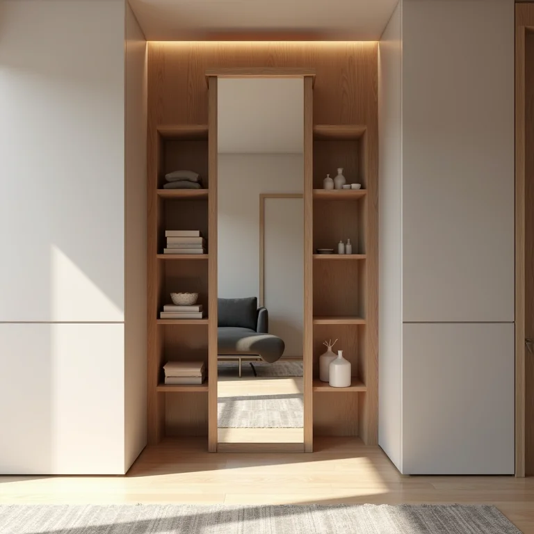 Nicho com porta de espelho para esconder a bagunça