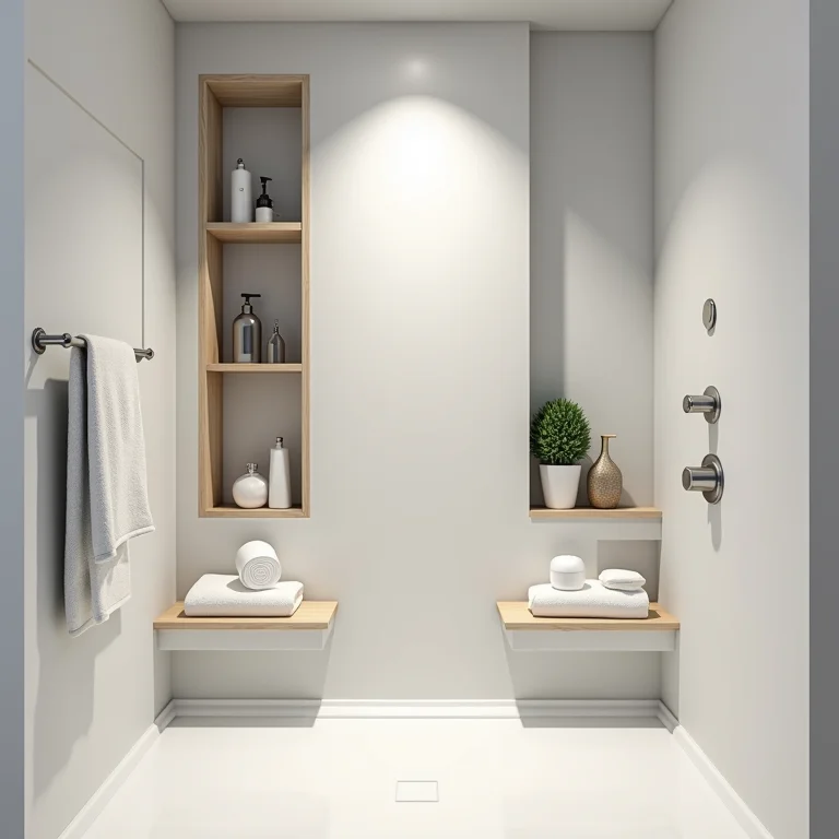 Nicho embutido no box para praticidade