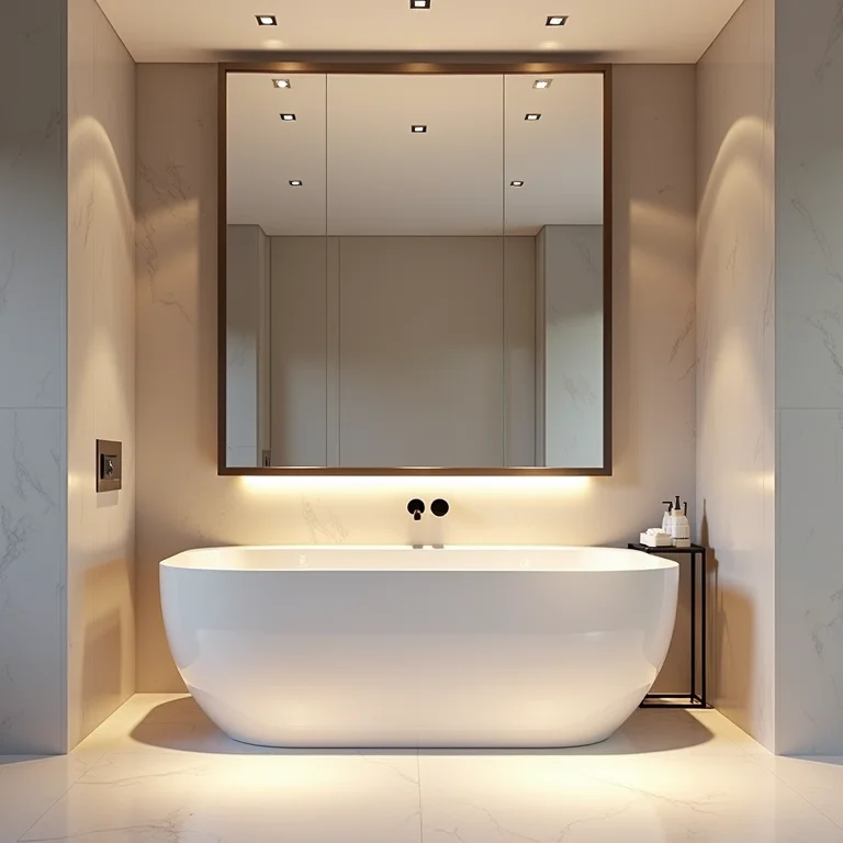 Nicho espelhado para ampliar banheiro pequeno.