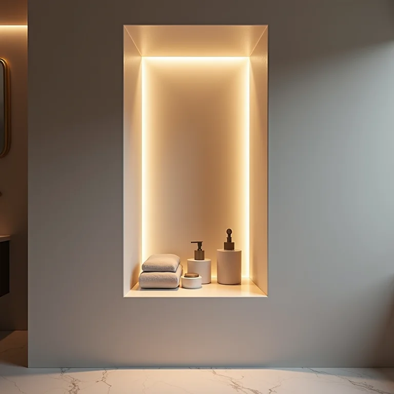 Nicho iluminado em banheiro moderno