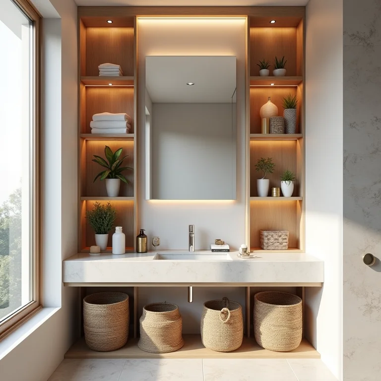 Nichos de banheiro com cestos organizadores