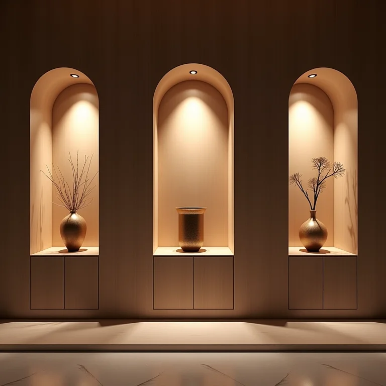 Nichos iluminados com spots embutidos