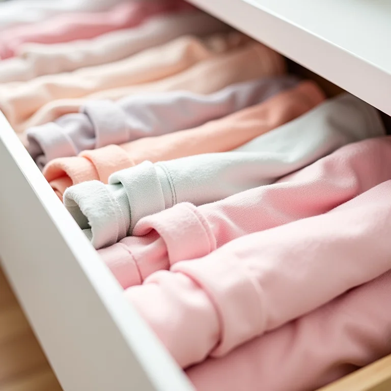 Organizador de gaveta com roupas bem dobradas.