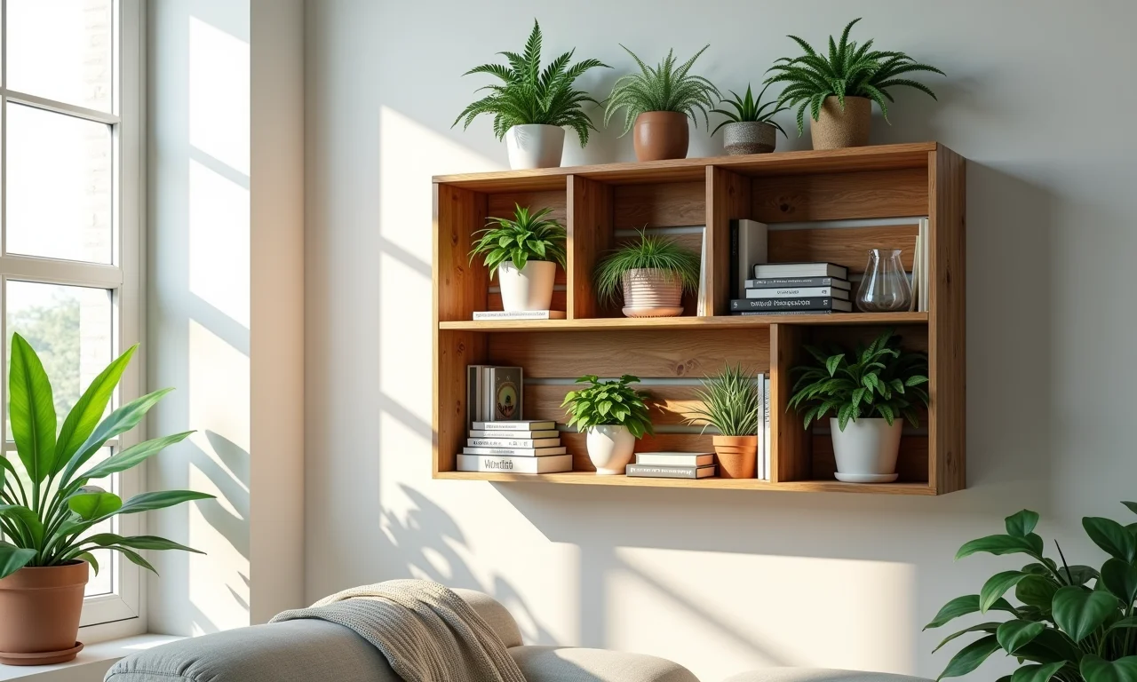 Organizador de parede feito com caixotes de feira reutilizados.