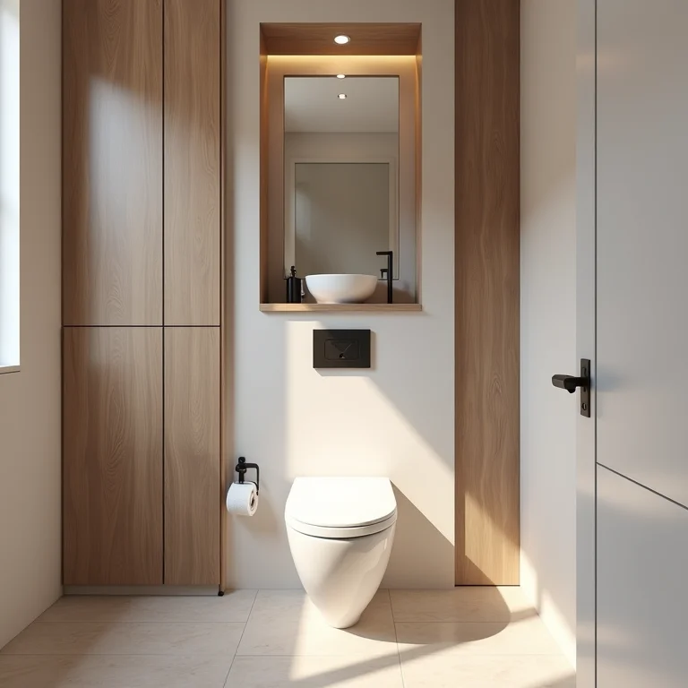 Otimização de espaço em banheiro pequeno com nicho.