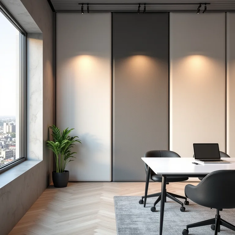 Painéis acústicos em um escritório para redução de ruído