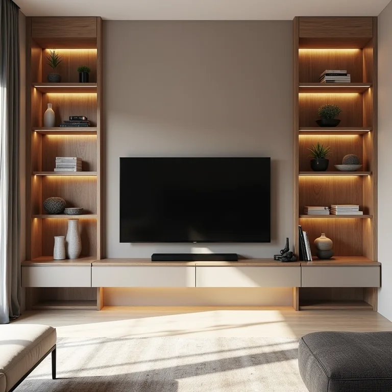 Painel de TV com nichos e prateleiras