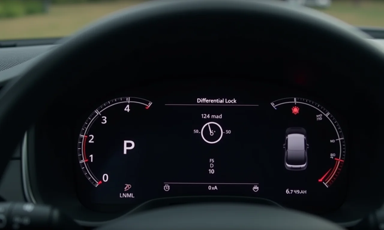 Painel de veículo 4x4 com luz indicadora de bloqueio de diferencial eletrônico acesa.