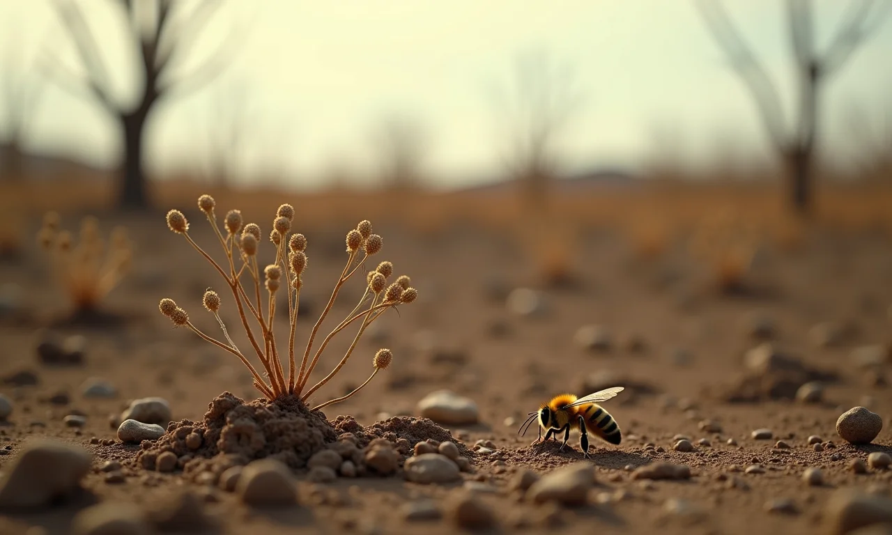 Paisagem desolada, impacto do desaparecimento das abelhas.