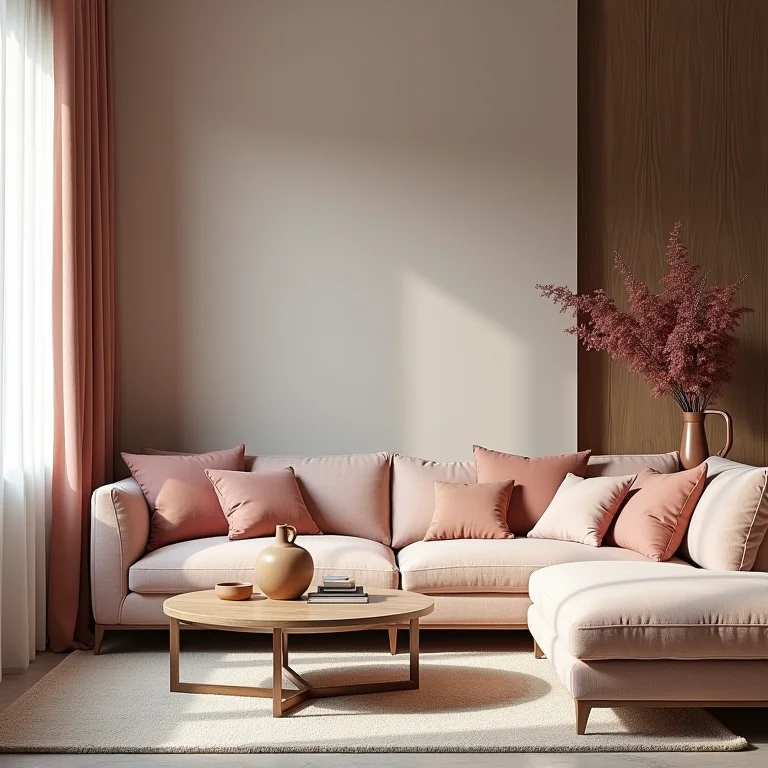 Paleta de cores e texturas harmoniosas em uma sala de estar clássica