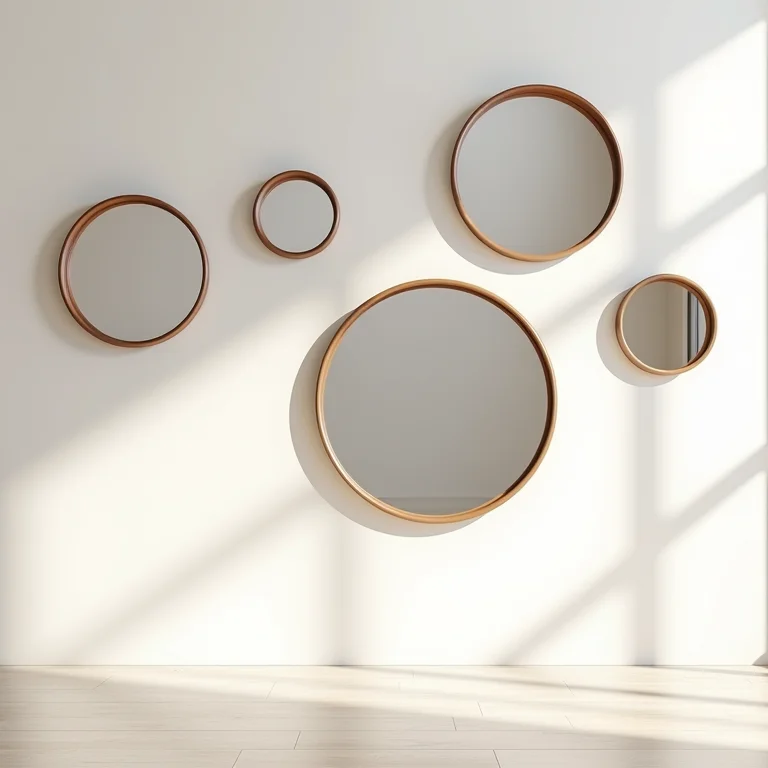 Parede com mix de espelhos redondos em diferentes tamanhos