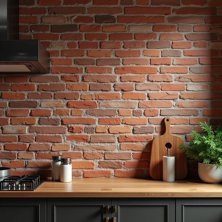 Parede de tijolo aparente em uma cozinha rústica