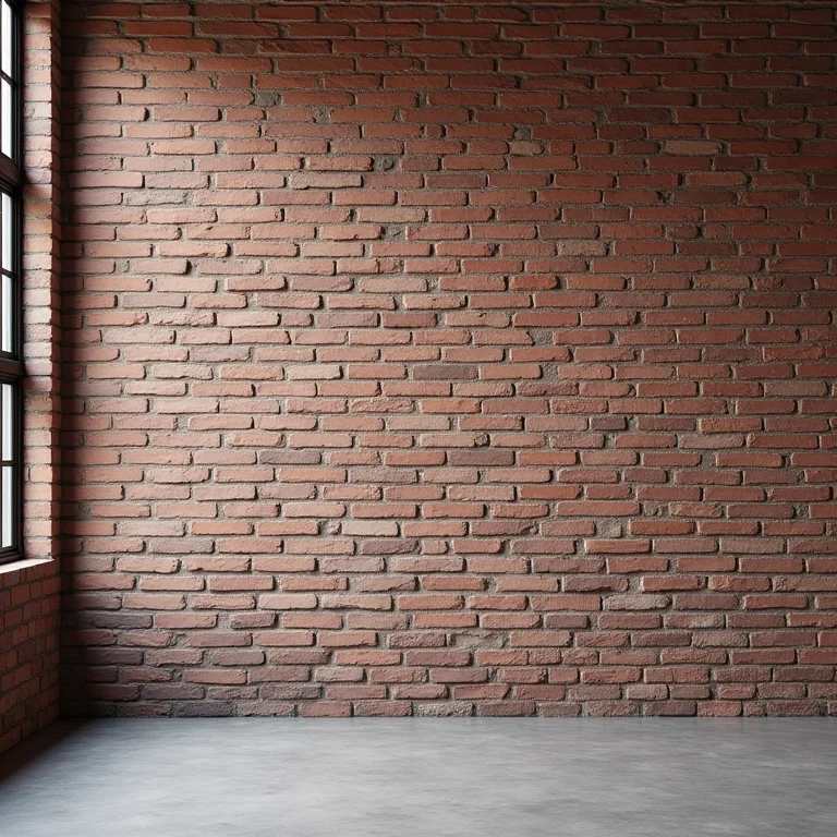 Parede de tijolos aparentes com textura inacabada.