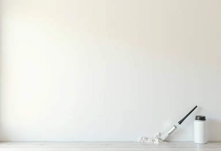 Parede recém rebocada sendo preparada para pintura com aplicação de selador.