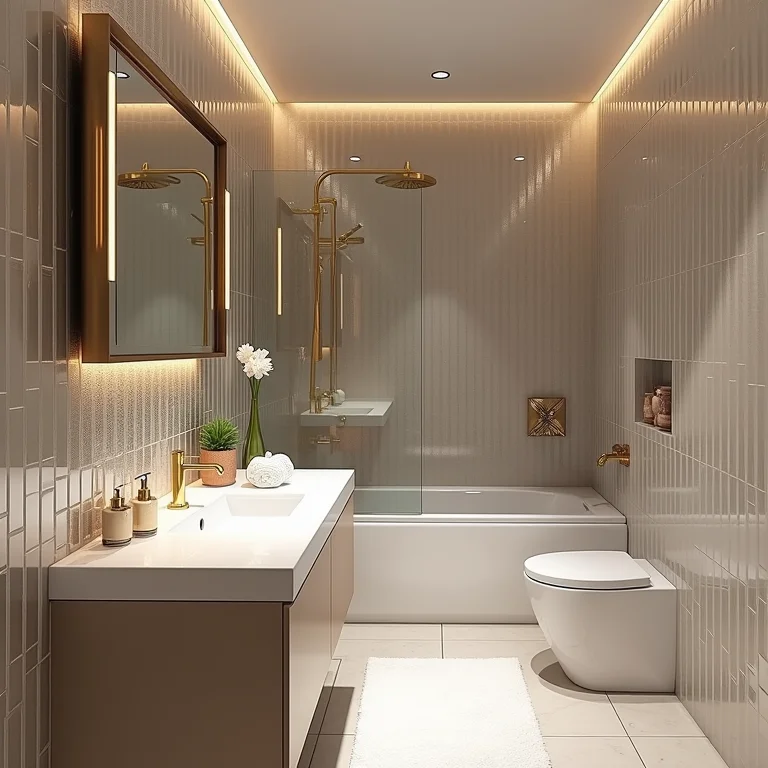 Pastilhas espelhadas em um banheiro pequeno.