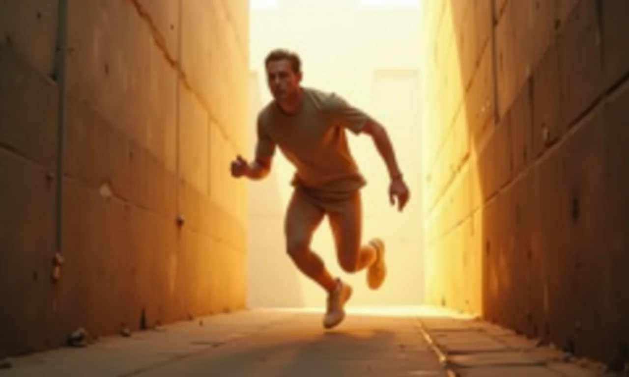 Pessoa fugindo de uma silhueta, representando o medo de compromisso.