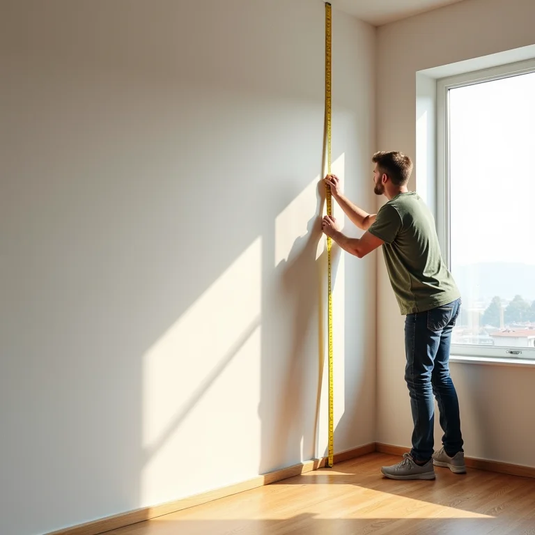 Pessoa medindo a parede da sala para instalação de painel de TV