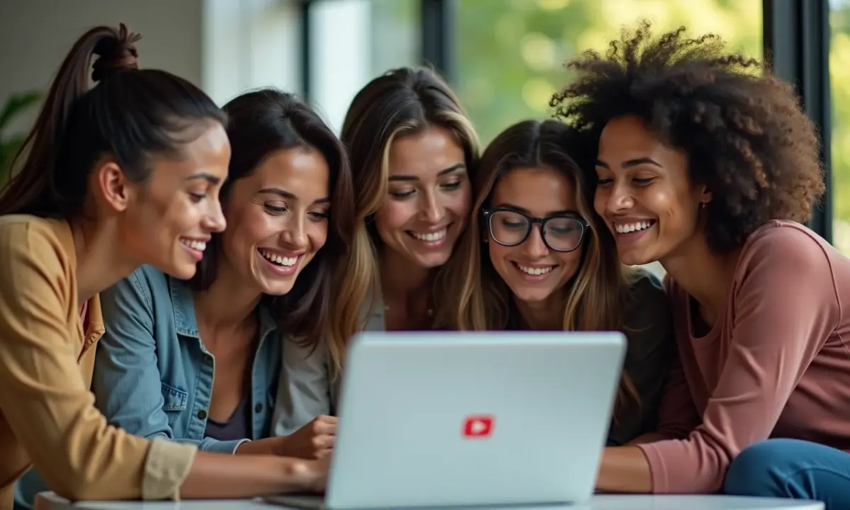 Pessoas assistindo vídeos de finanças no YouTube em um ambiente acolhedor.