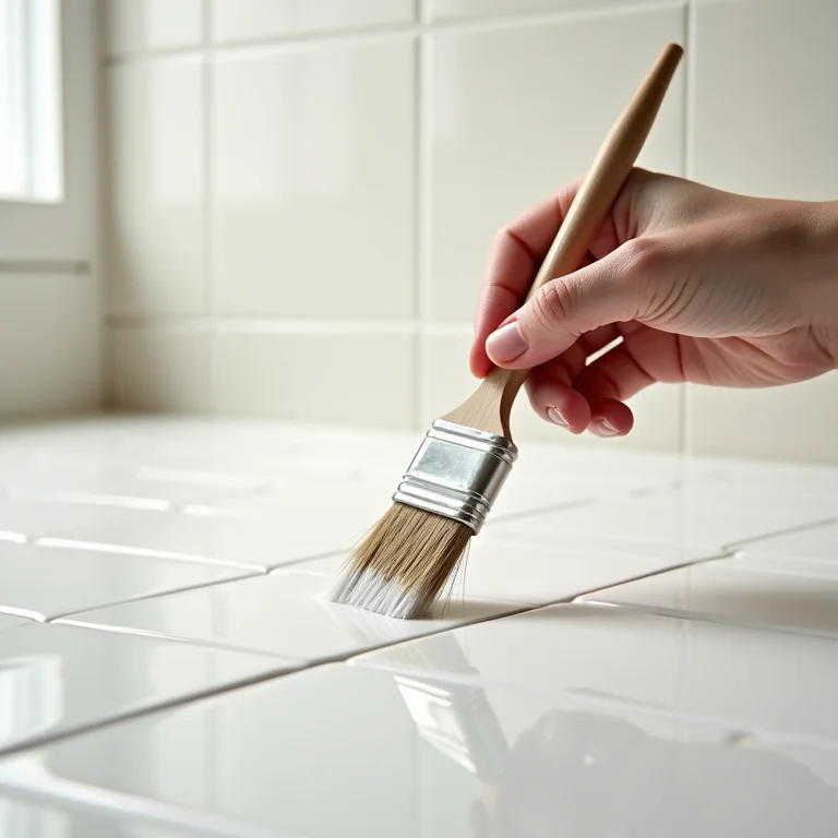 Pintando azulejo da cozinha com pincel.