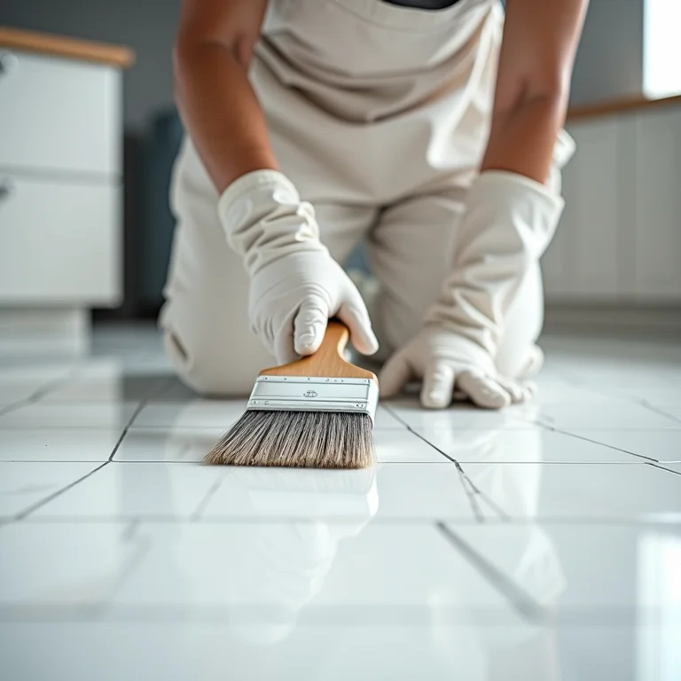 Pintor profissional preparando tinta epóxi para azulejos
