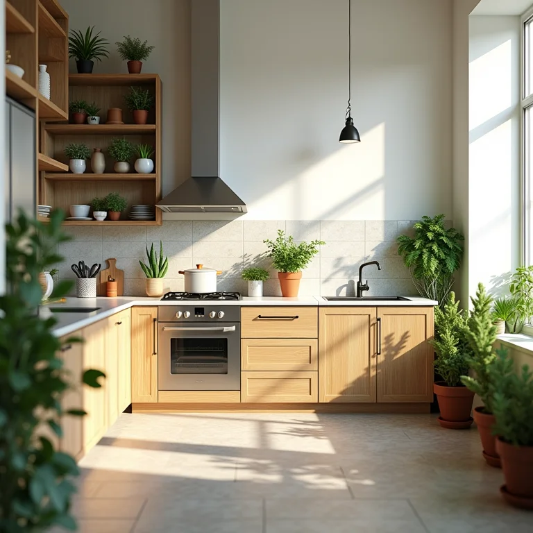 Plantas trazendo vida à cozinha pequena
