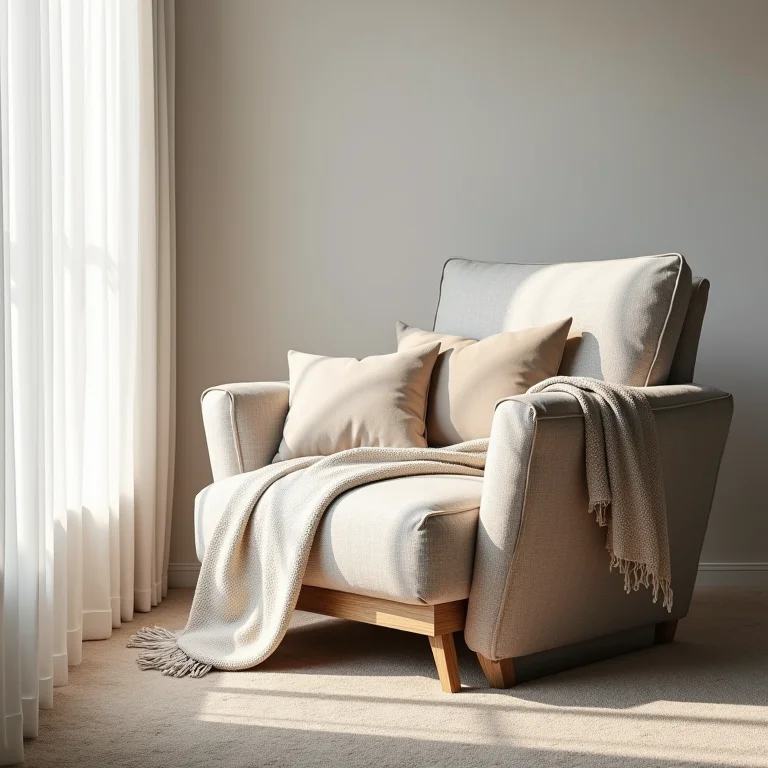 Poltrona confortável com almofadas macias e manta aconchegante