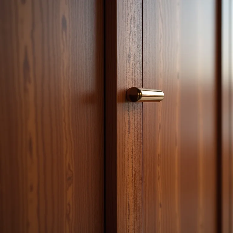 Porta de armário com acabamento em laca poliuretano (PU) sendo testada para resistência a arranhões.