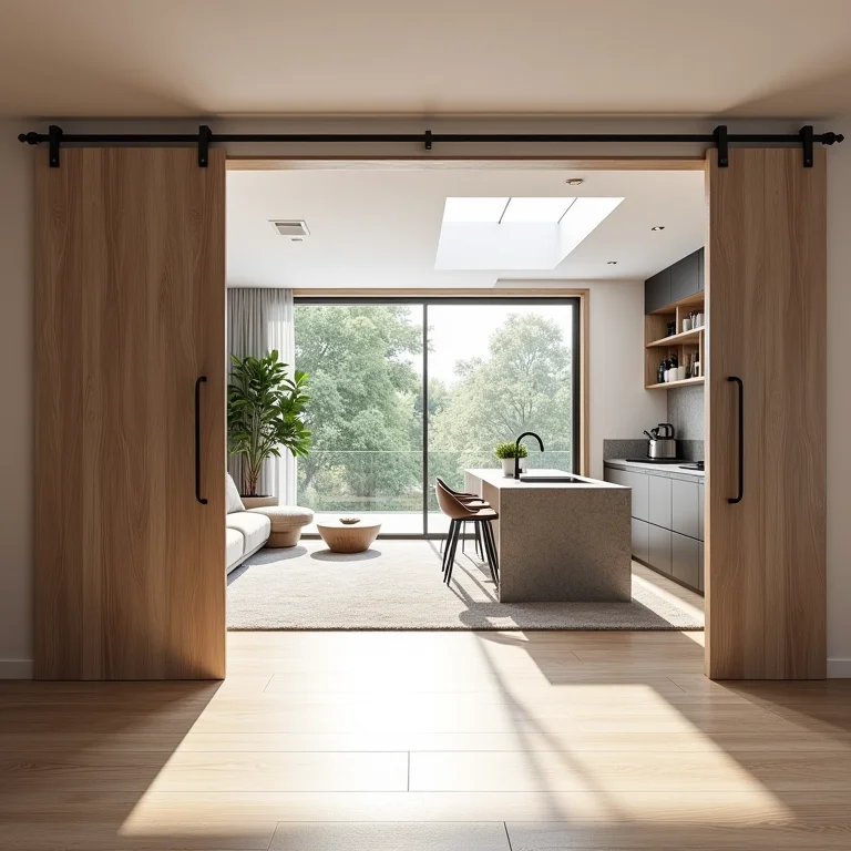 Porta de correr integrando e isolando ambientes na cozinha