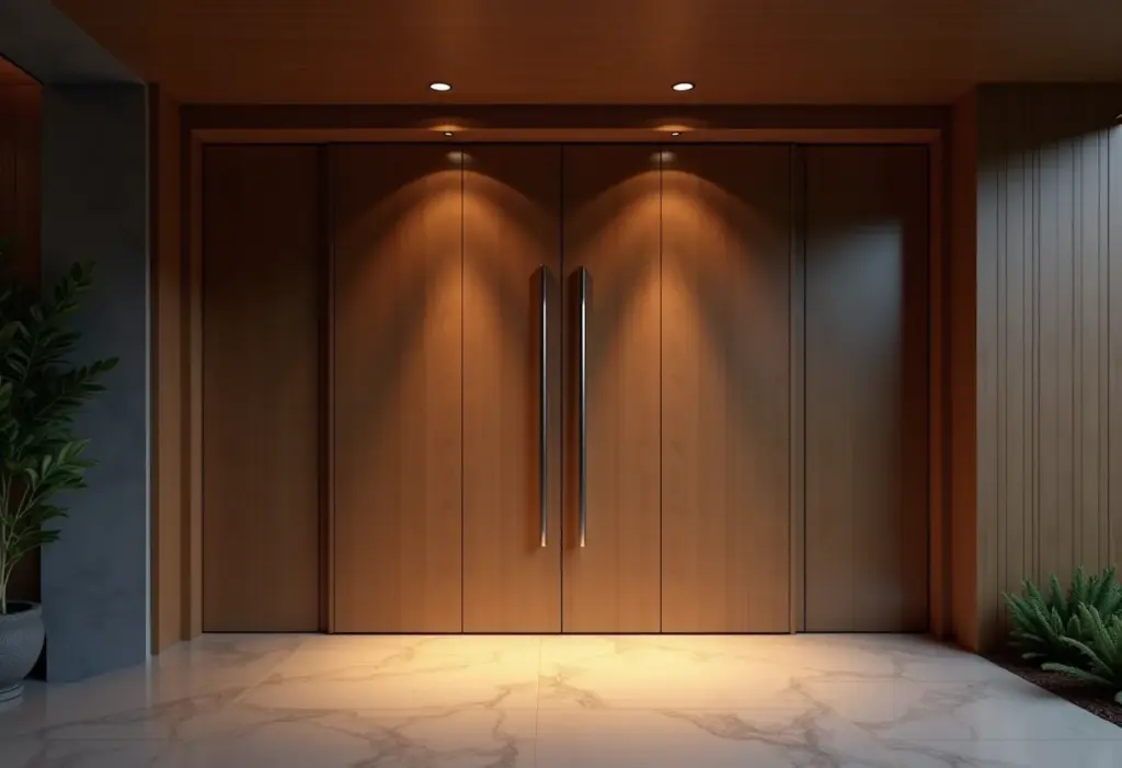 Puxador de porta: O segredo para uma casa de revista Porta pivotante moderna com puxador minimalista