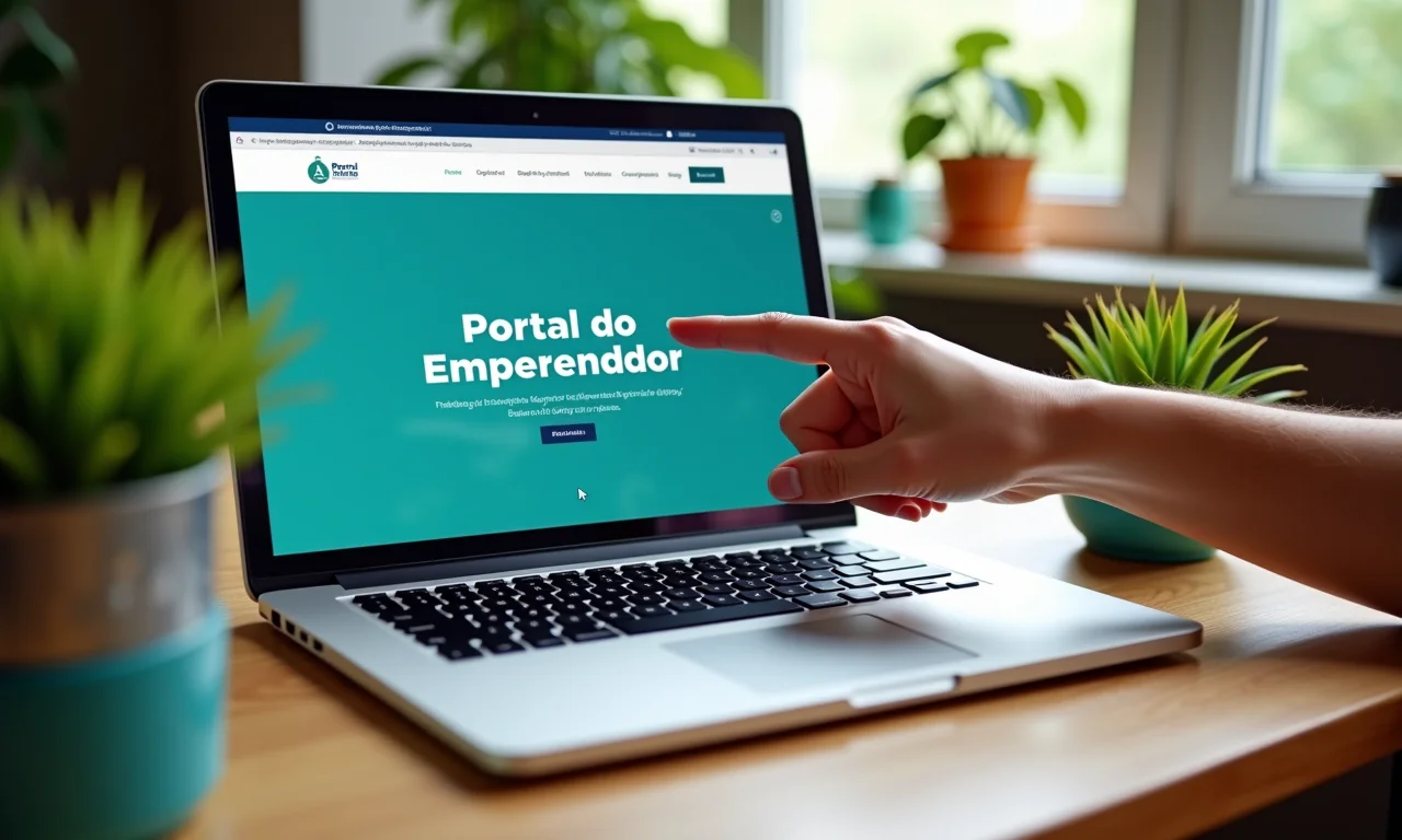 Portal do Empreendedor sendo acessado em um laptop.
