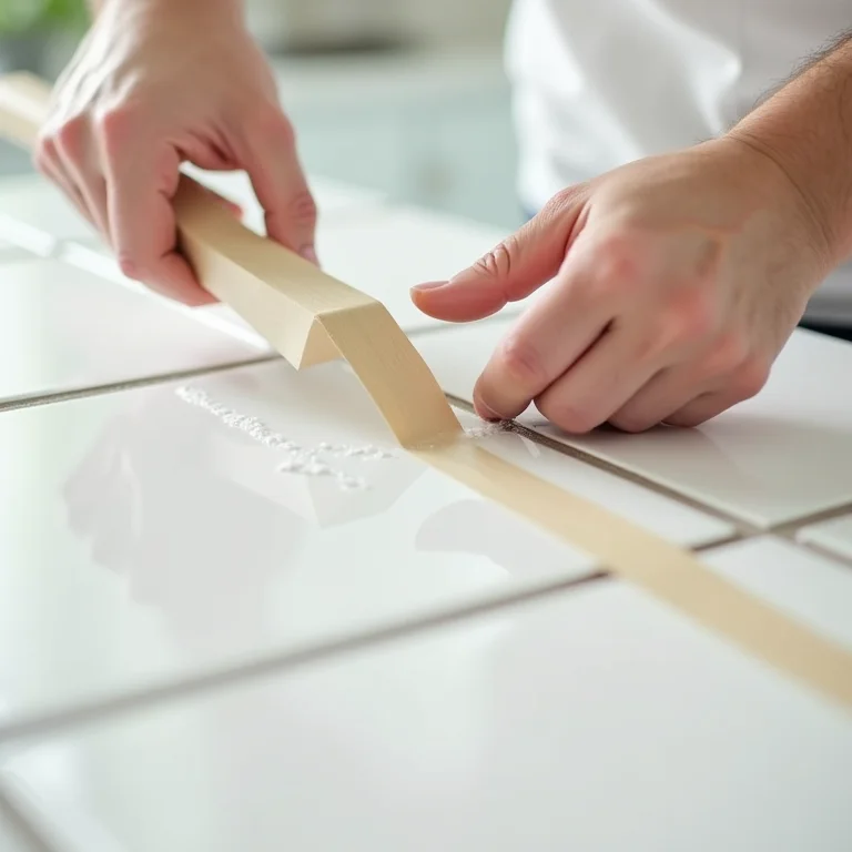 Preparando azulejos para pintura com fita adesiva