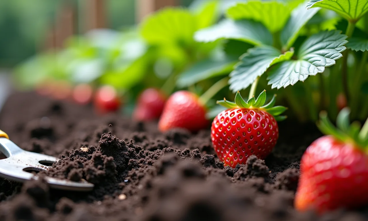 Preparando o solo ideal para o plantio de morangos em um canteiro.