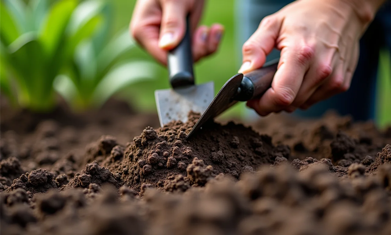 Preparo do solo para plantio de alho poró com adubo.