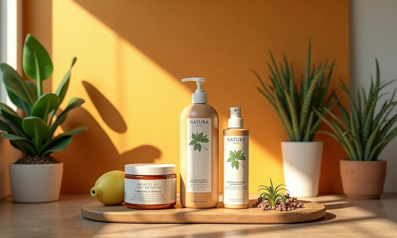 Produtos Natura em uma casa brasileira moderna com decoração sustentável.