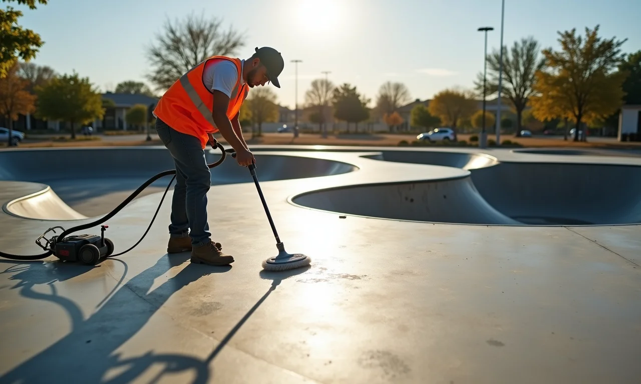Profissionais preparando a superfície da pista para a reforma.