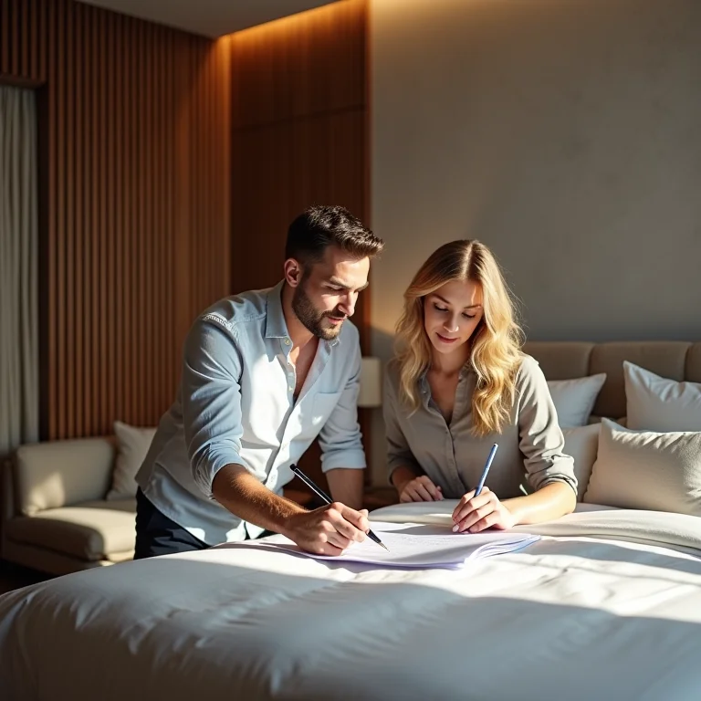 Profissional de design em quarto de casal