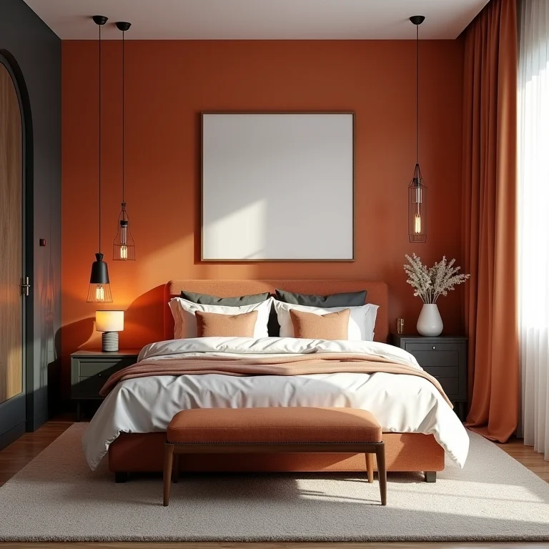 Quarto de casal com cores e estilos conflitantes