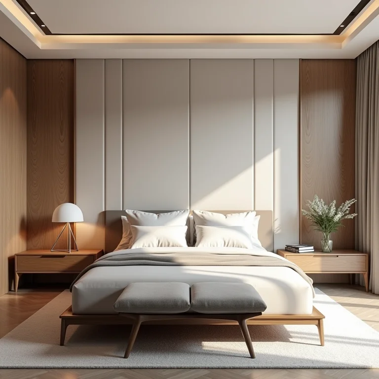 Quarto de casal genérico e impessoal, sem toques pessoais.