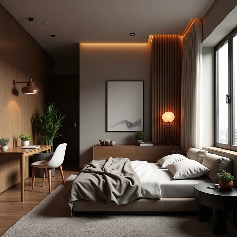 Quarto de casal pequeno com circulação comprometida