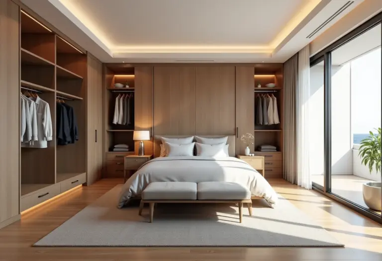 Quarto de casal planejado com armário em L