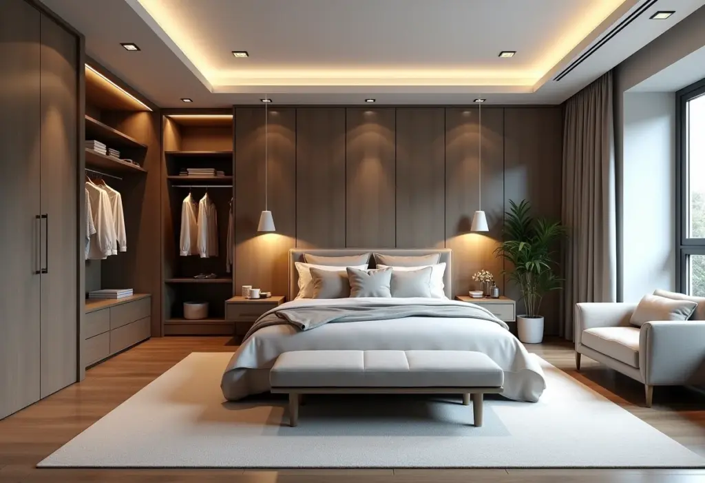 Quarto de casal planejado: 7 erros para NÃO cometer Quarto de casal planejado com armário em L