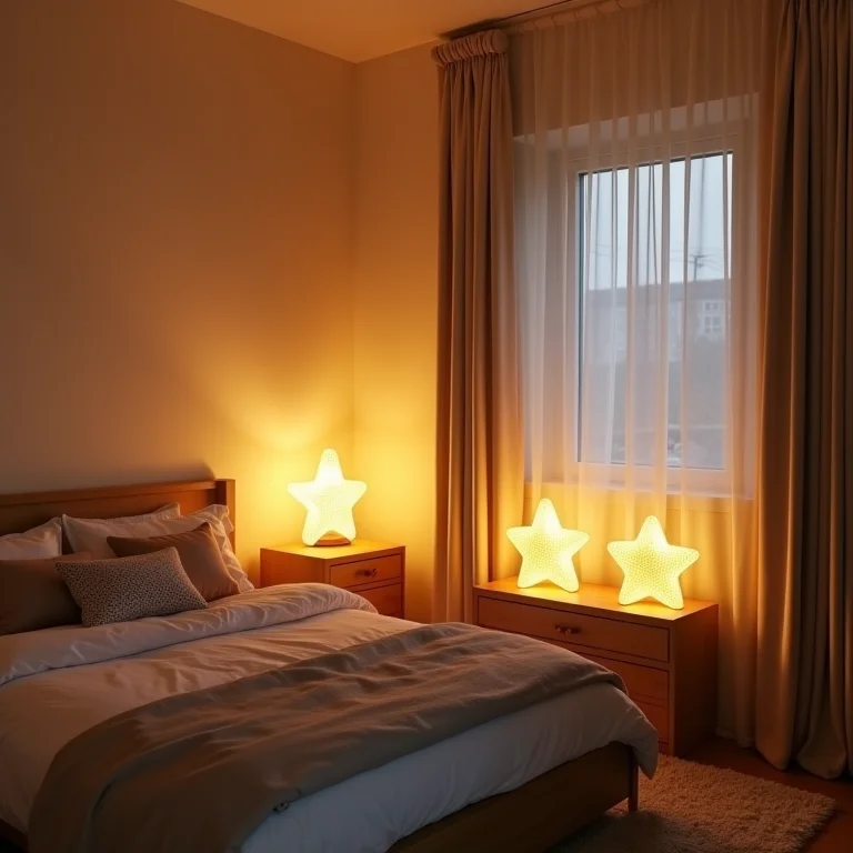 Quarto de menino com iluminação criativa em formato de estrelas