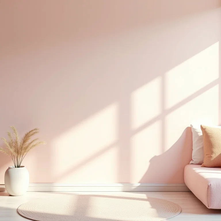 Quarto em tons pastel com decoração minimalista.