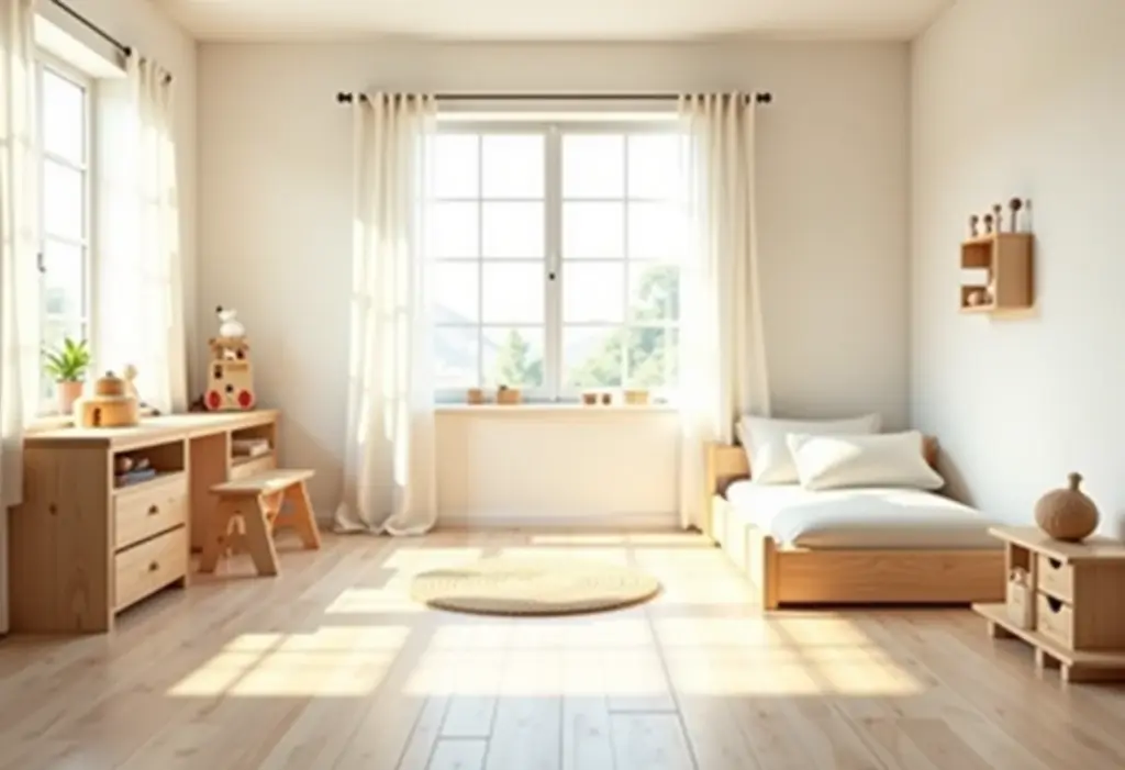 Quarto Montessoriano: 7 erros que você precisa evitar JÁ! Quarto montessoriano arejado com luz natural e design minimalista