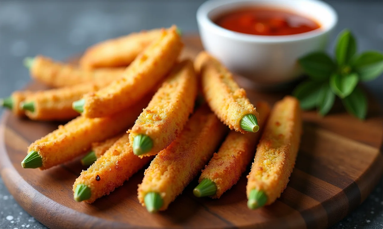 Quiabo empanado crocante e delicioso, perfeito para petiscar a qualquer hora.