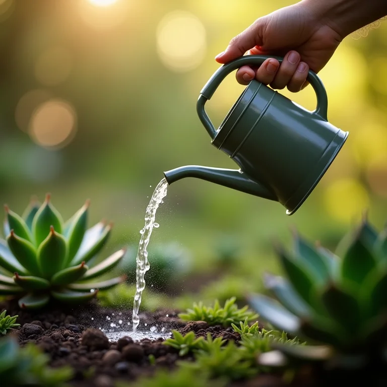 Regando suculentas com um regador.